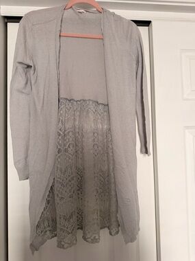 LC Lauren Conrad Light Gray Lace-Back Open Cardigan